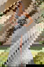 JB40825 white gown with sweetheart neckline and thigh-high slit