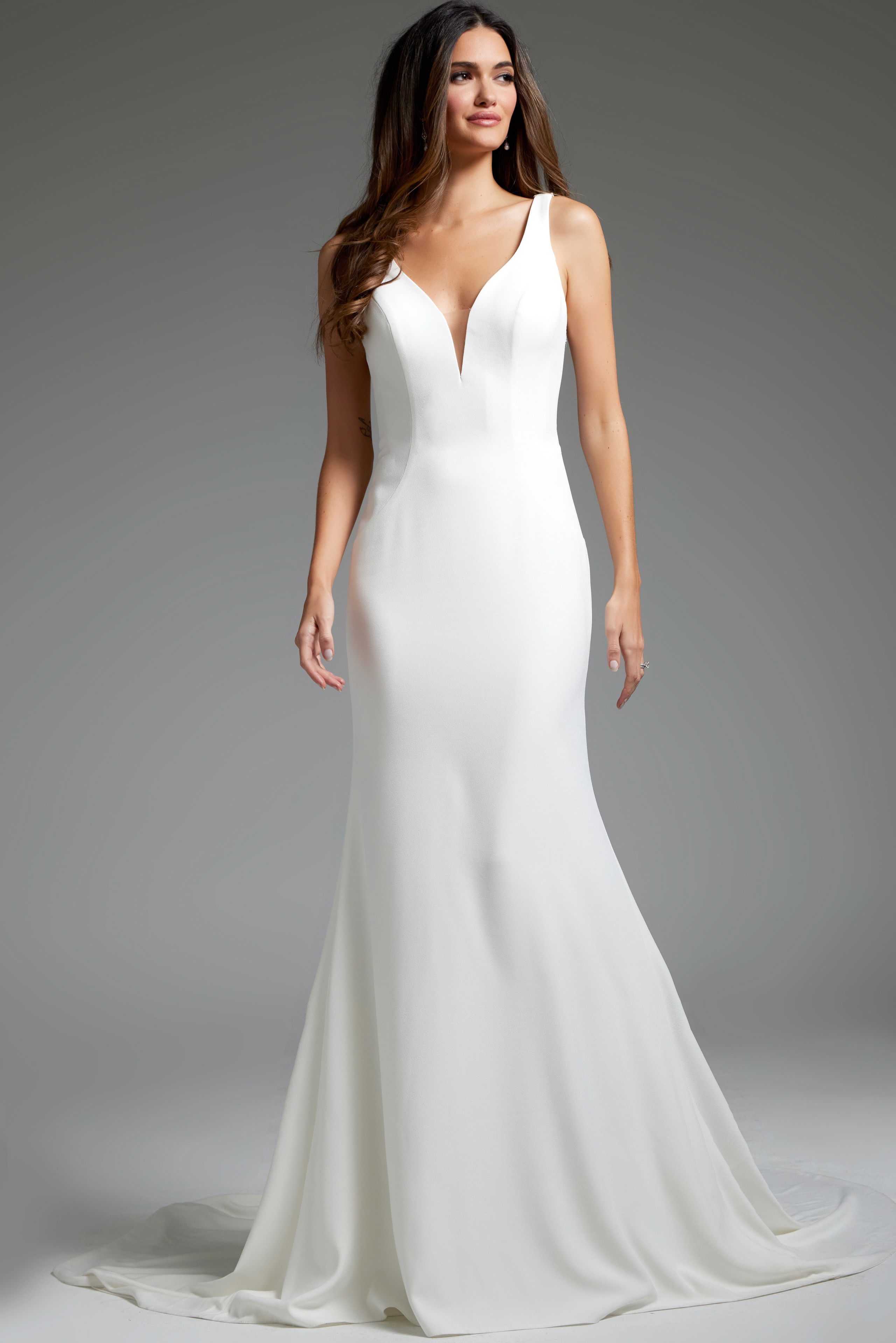 JB42222-IVORY-205.jpg V Neckline Sheath Wedding Dress JB4222