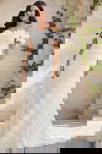 Off shoulder lace mermaid wedding gown with floral sleeve details