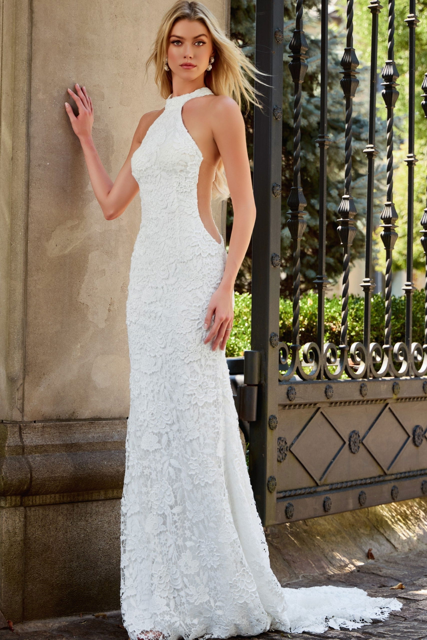 Halter Lace Sheath Wedding Dress JB42770 Jovani