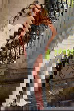 sequin strapless high slit dress JB43119