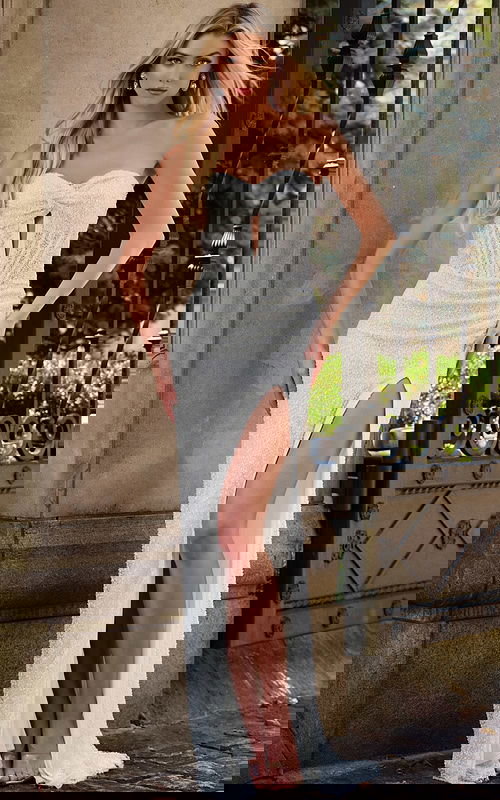 sequin strapless high slit dress JB43119