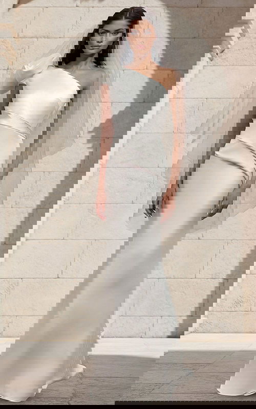 Sculpted one shoulder bridal gown with draped bodice