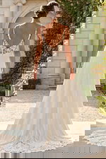 floral lace back bridal gown with button train