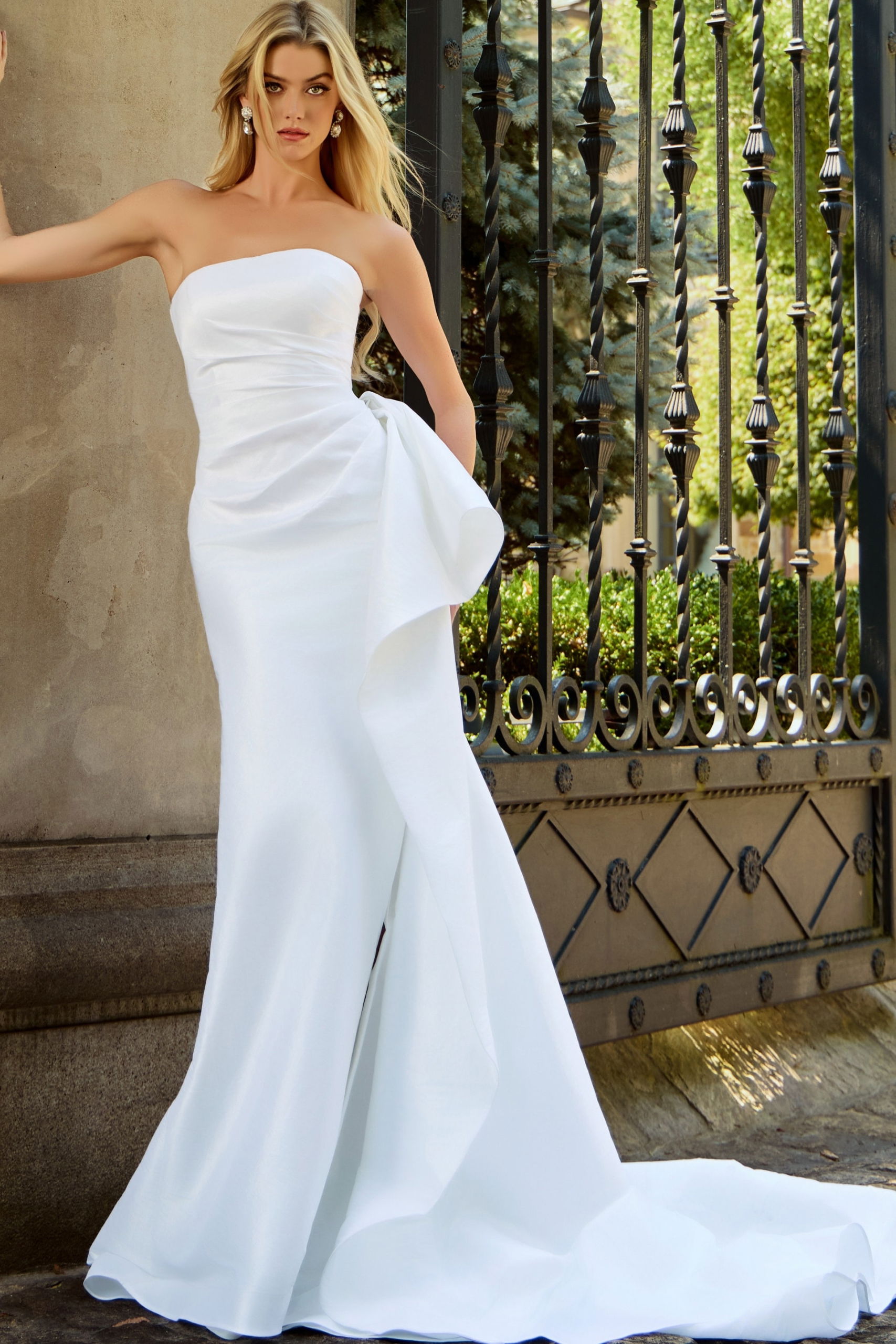 Strapless Satin Bridal Gown with Draped Overskirt JB43622 Jovani