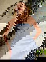 strapless white dress with side drape JB43622