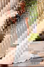 v neck strapless dress with floral detail on the shoulder JB43815