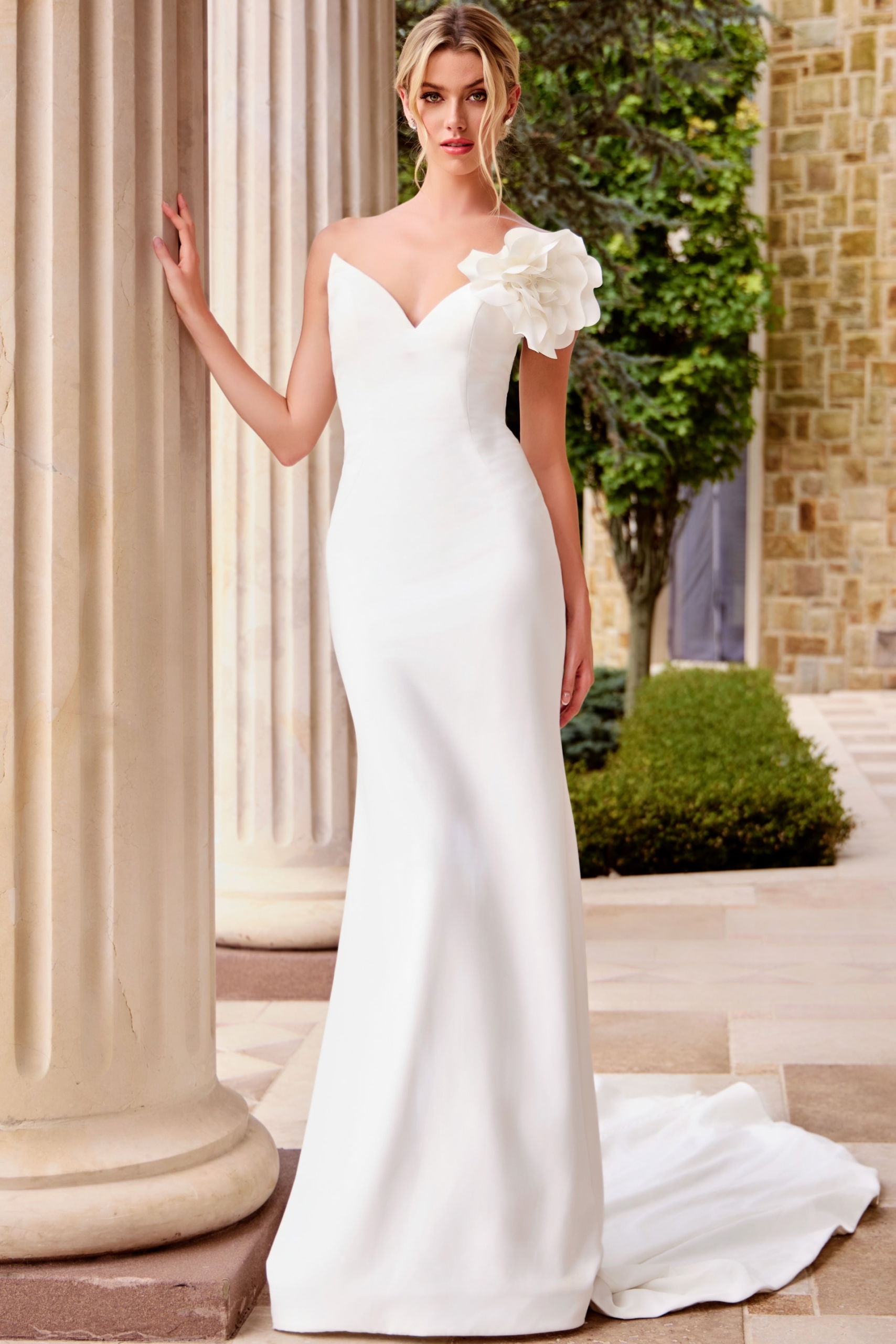 One Shoulder Floral Crepe Bridal Gown JB43815 | Jovani