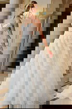 v neckline fit and flare corset bodice wedding dress JB43863