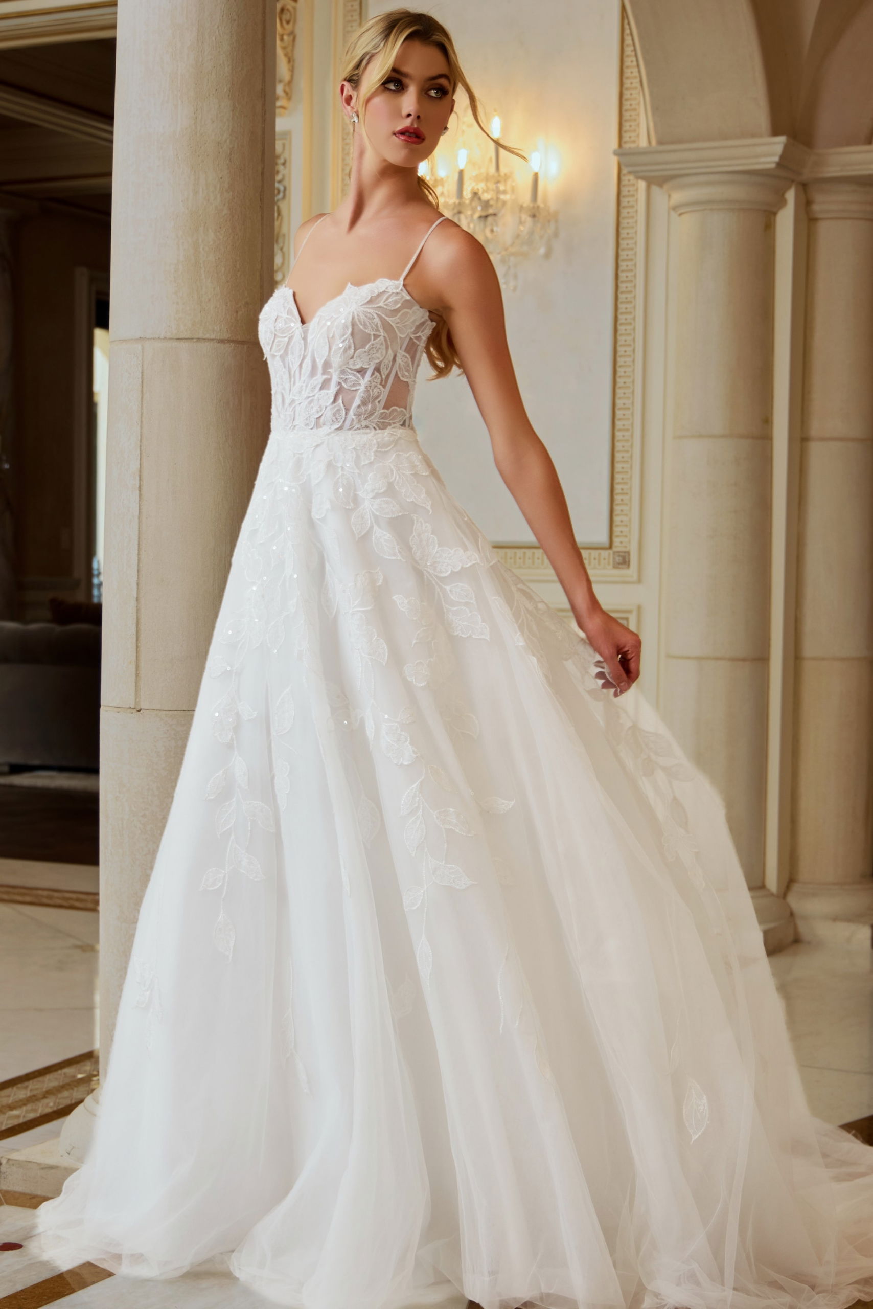 Floral Lace Ball Gown Wedding Dress JB43863, image size:1708x2560