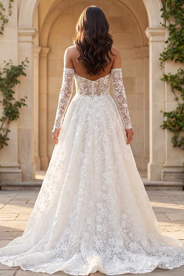 Elegant Off-The-Shoulder Lace A Line Wedding Dress main image 0