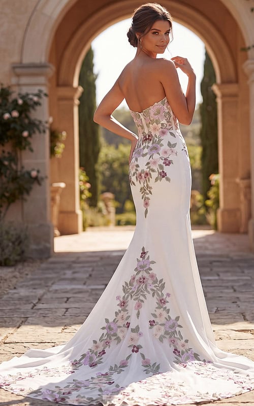 Strapless floral mermaid dress with long tail in the back JB43902