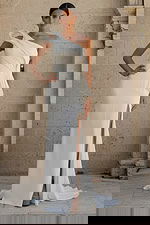 fitted modern wedding dress with high slit back view