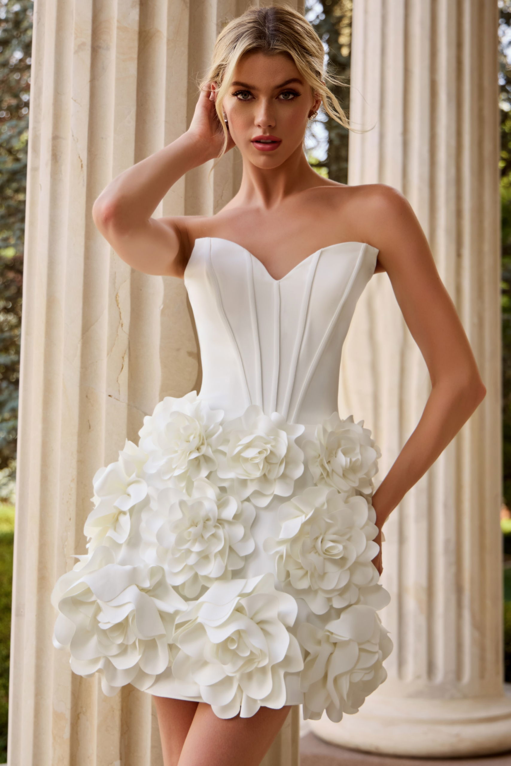 Strapless Short Wedding Dress with 3D Floral Skirt JB44284 Jovani