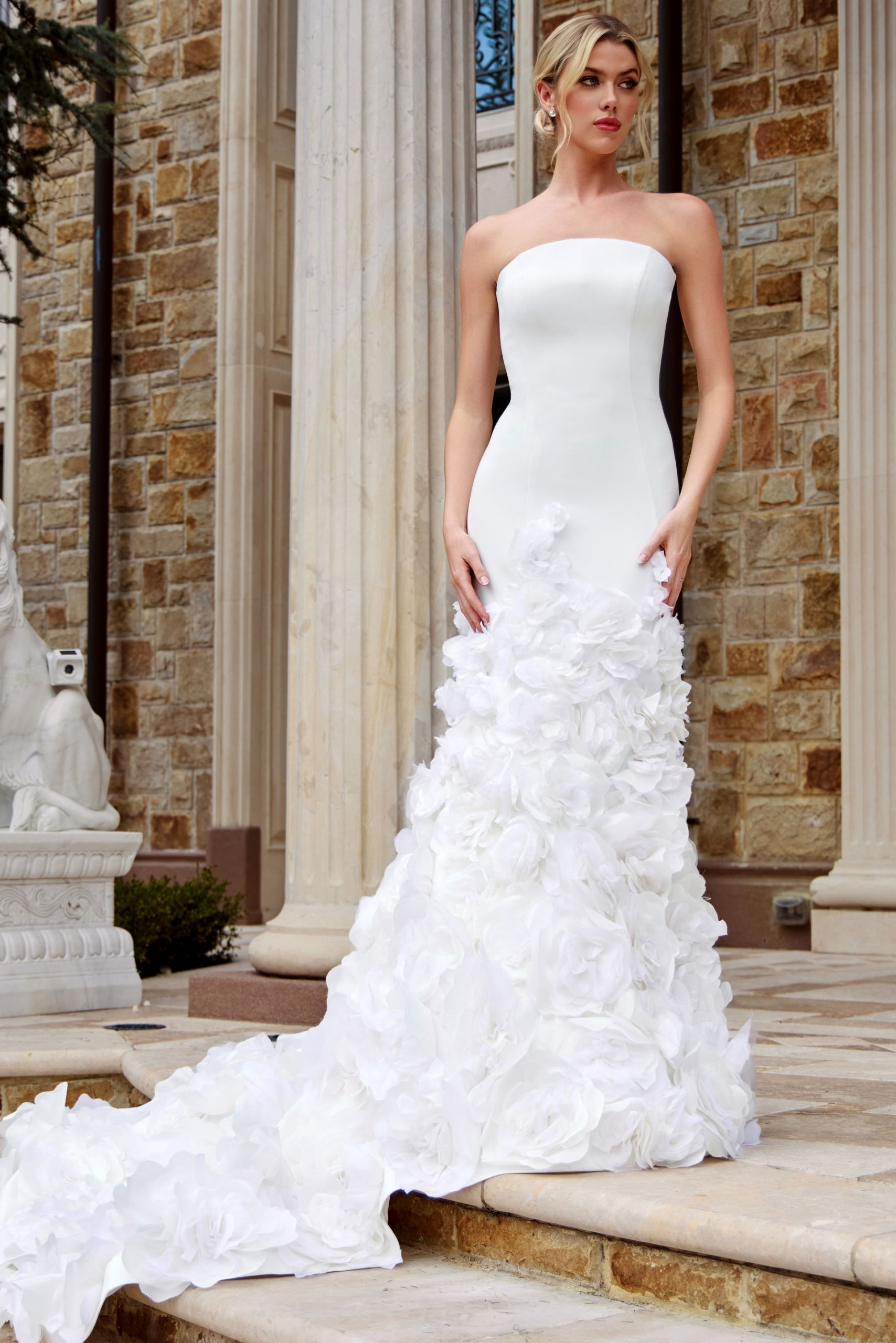 Strapless Mermaid Wedding Dress with 3D Floral Train JB45120 Jovani