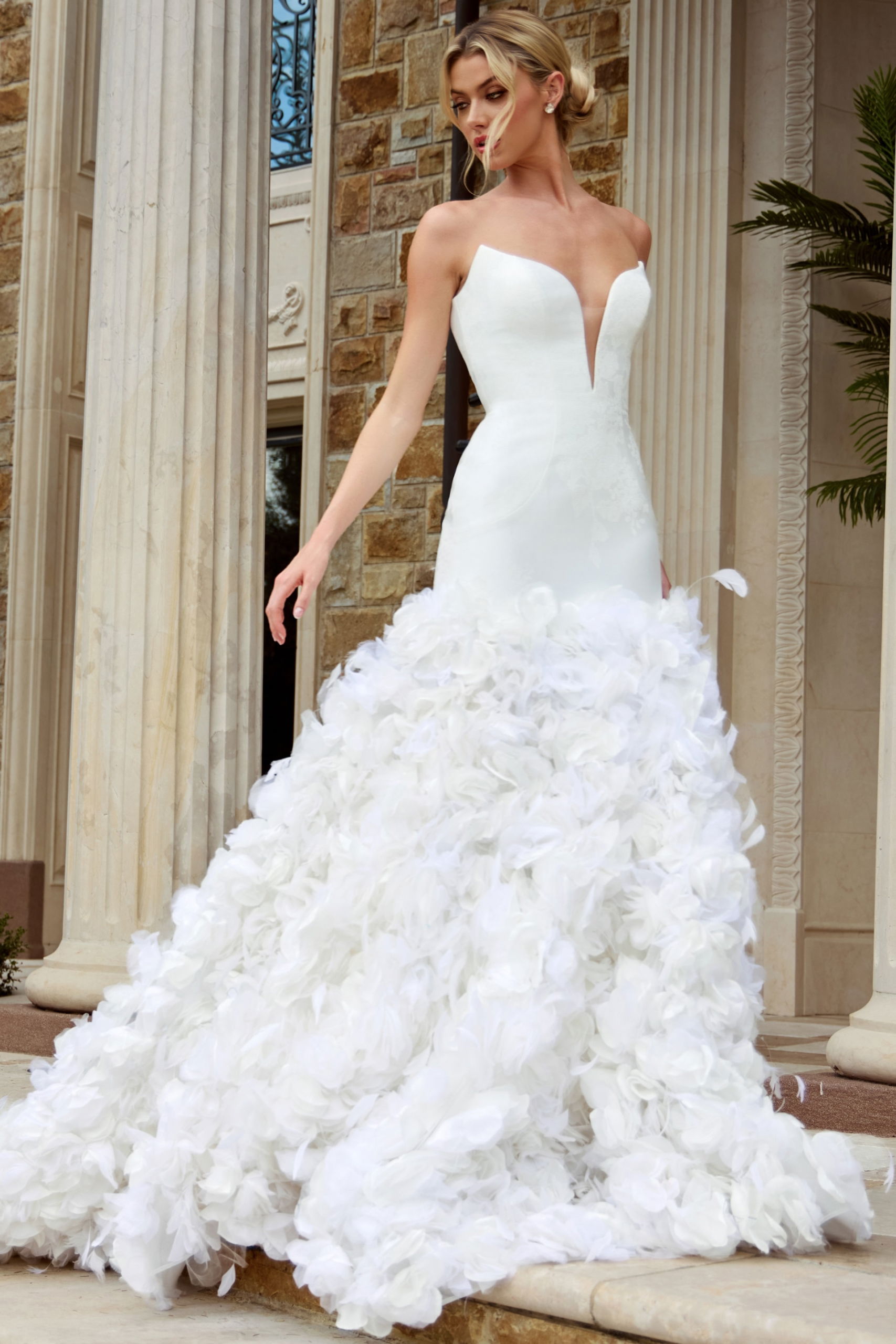 Strapless Mermaid Wedding Dress with 3D Floral Skirt JB45121 Jovani
