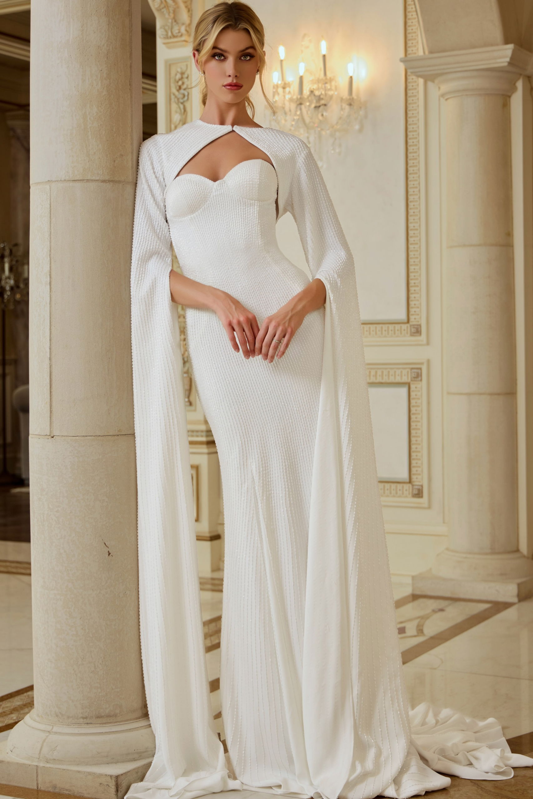 Cape Sleeve Sweetheart Beaded Bridal Gown JB45575 Jovani