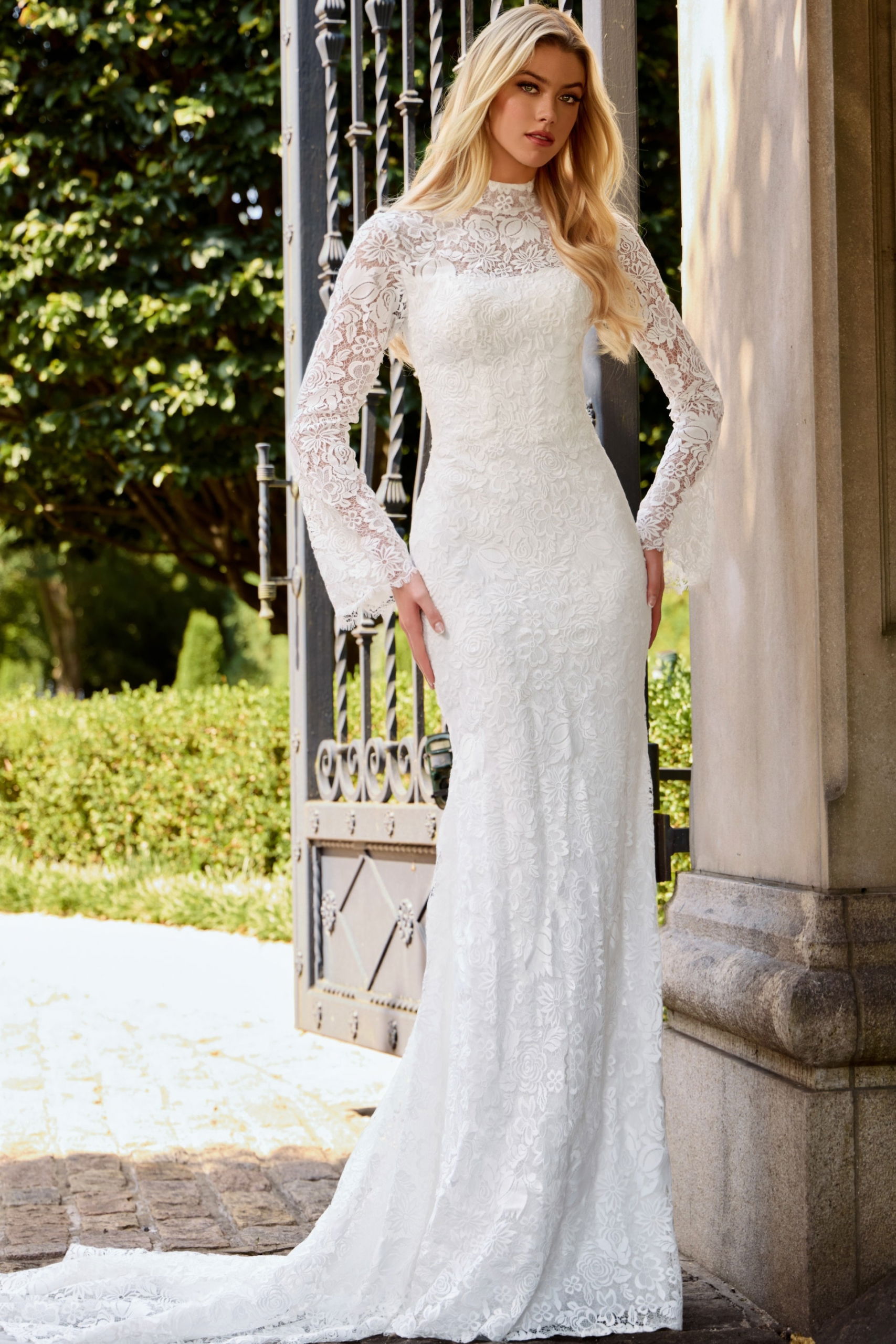 High Neck Lace Wedding Dress Sheath Gown JB45767 Jovani