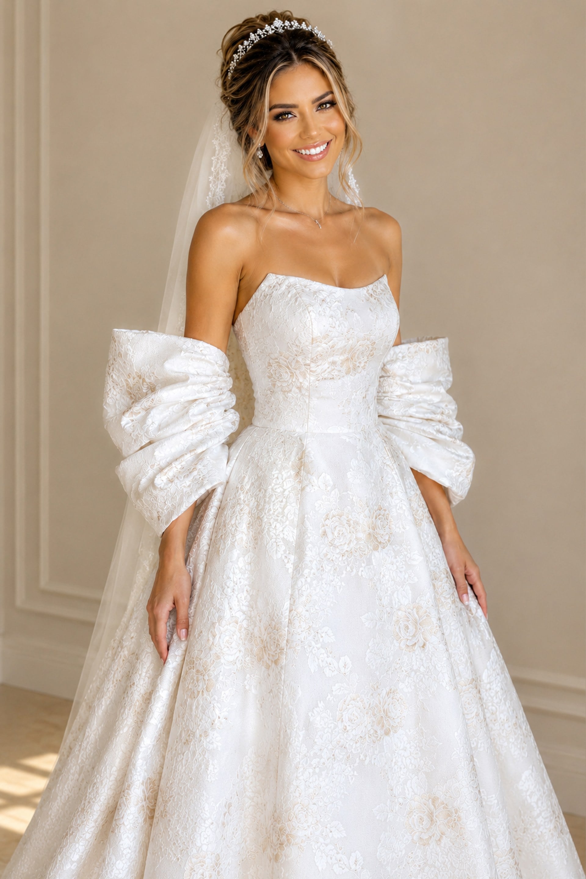 Floral Brocade Ball Gown With Dramatic Bow Train JB47701 | Jovani
