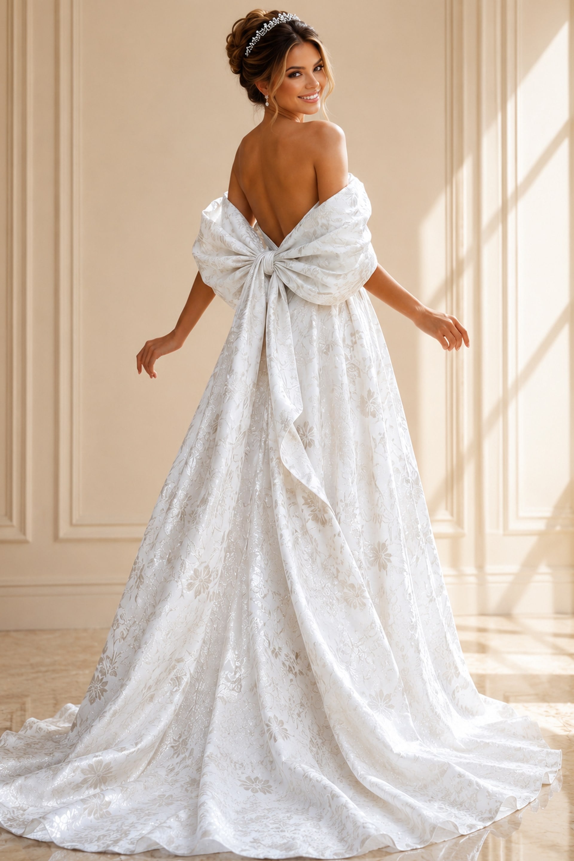Floral Brocade Ball Gown With Dramatic Bow Train JB47701 | Jovani