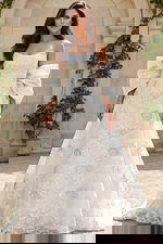 floral shiny strapless wedding dress with attached shawl JB47701