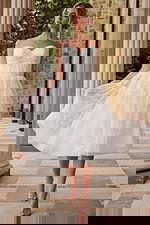 strapless midi wedding dress with puffy skirt JB48316