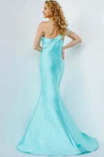 Model wearing JVN04723 Taupe One Shoulder Mermaid Evening Dress