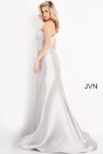Model wearing JVN04723 Taupe One Shoulder Mermaid Evening Dress