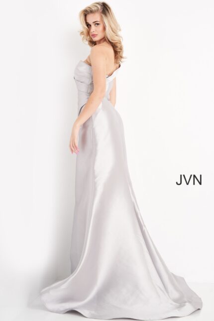 Model wearing JVN04723 Taupe One Shoulder Mermaid Evening Dress