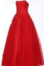 Jovani 1831 ball gown in red, front view with floral details