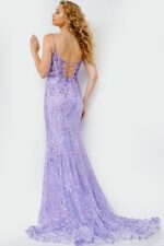 Back view of Jovani 23250 lilac gown with sequin details.