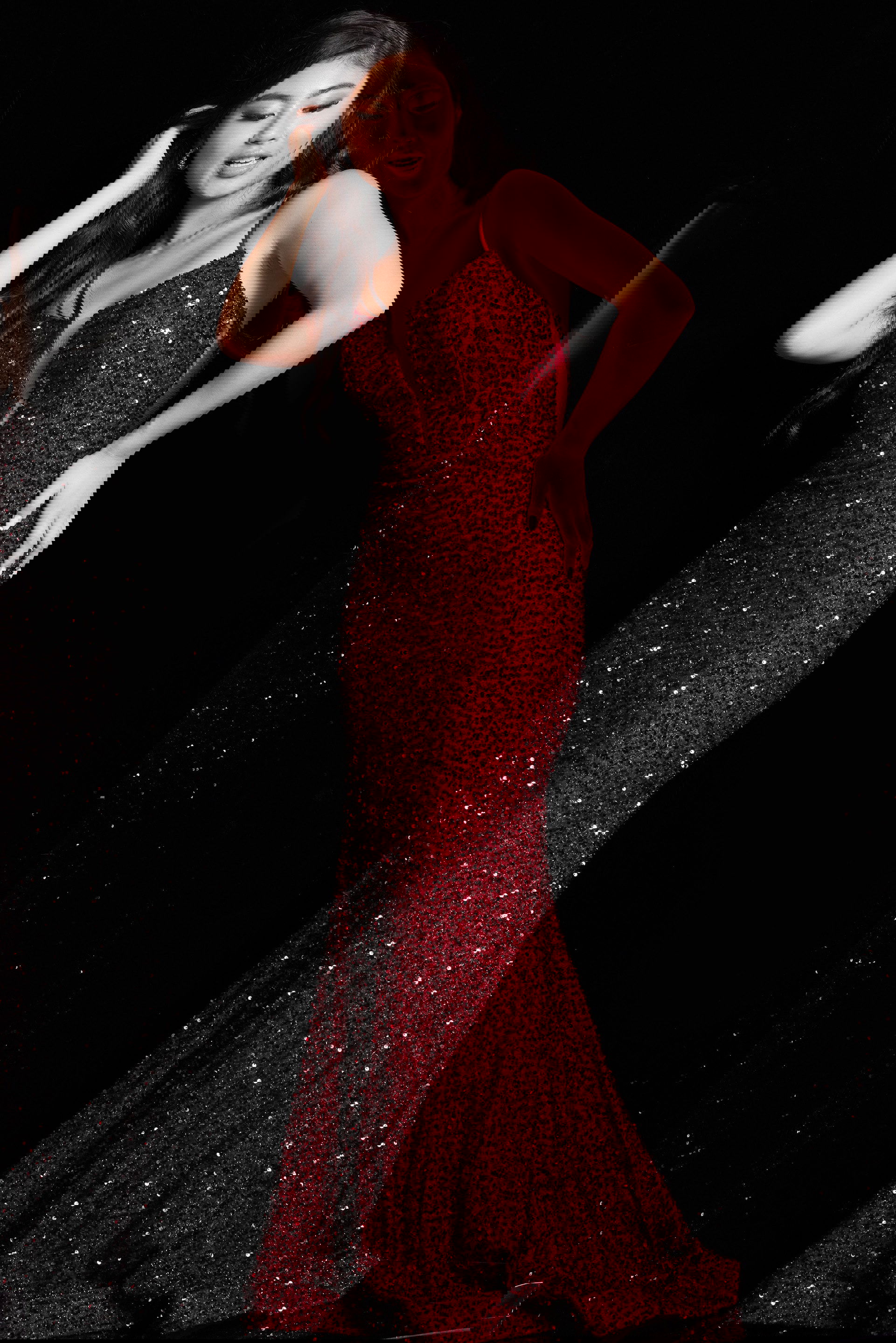 JVN25908_brugundy.jpg Model wearing Jovani 5908 red dress with sequins.