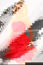 3099 Off White Embellished Belt Strapless Short Dress - Image 6