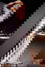 Back view of Jovani 38487 silver gown with lace bodice.