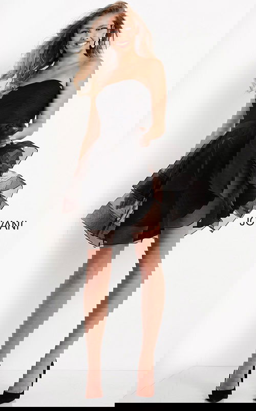 model wearing K03524 Black dress full length front view