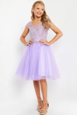 model wearing K04711 lilac A-line dress