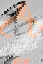 white puffy short dress with ruffled skirt K38108