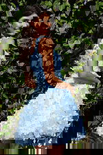 fit and flare blue dress with 3 D flowers K38259