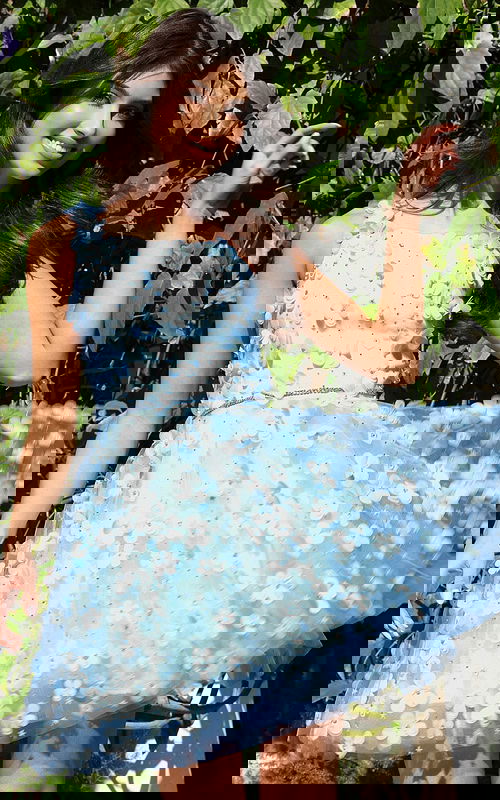 blue fit and flare floral dress K38259