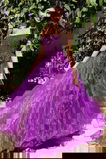 straples spurple embellished dress with rosette detail K38283