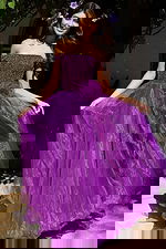 purple strapless dress with rosette details K38283