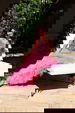 Beaded bodice gown with layered organza skirt