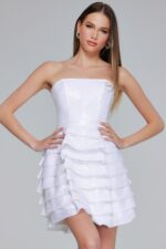 ワンピース Off-White Dress With Ruffles Chic Off-White Ruffle Shoulder Mini Dress 42348 | Jovani