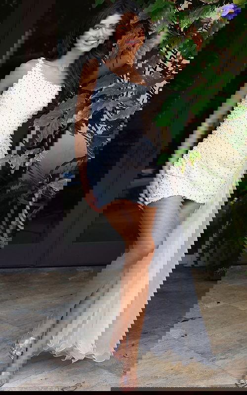 one shoulder embellished white short dress K41142