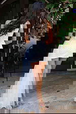 One shoulder embellished mini dress with fitted silhouette and flowing chiffon side train