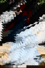 corset bodice and ruffled skirt long dress K42178