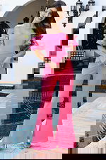 Pink off shoulder ruffle sleeve jumpsuit