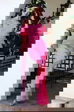 off the shoulder ruffled sleeve jumpsuit K44090