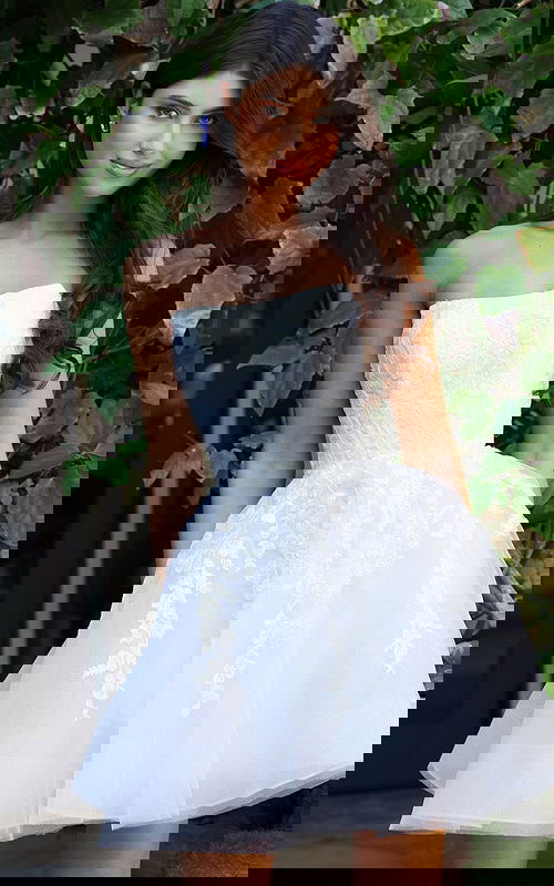 strapless white fit and flare dress K44212