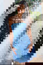 strapless floral blue short dress K44966